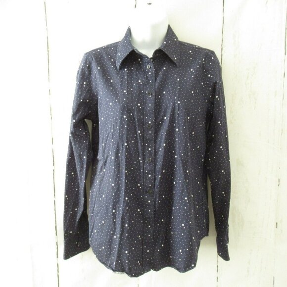 Chaps Top S Small No Iron Blue Polka Dot Button Up Long Sleeve - Picture 1 of 5